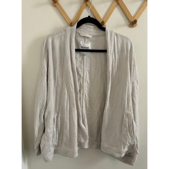 Madewell Cardigan Women's XL Linen Blend Cropped Robe Jacket Tan Relaxed Fit - Picture 2 of 9